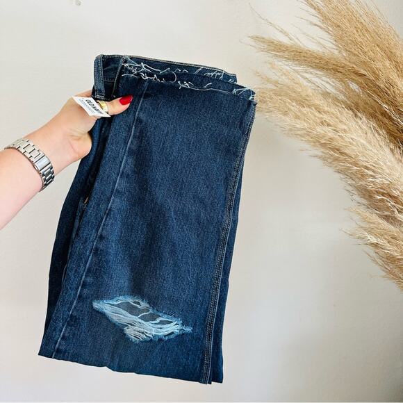 NEW OLD NAVY Blue Distressed High Waisted Button Fly Straight Leg Denim Jeans 10 - Picture 5 of 13